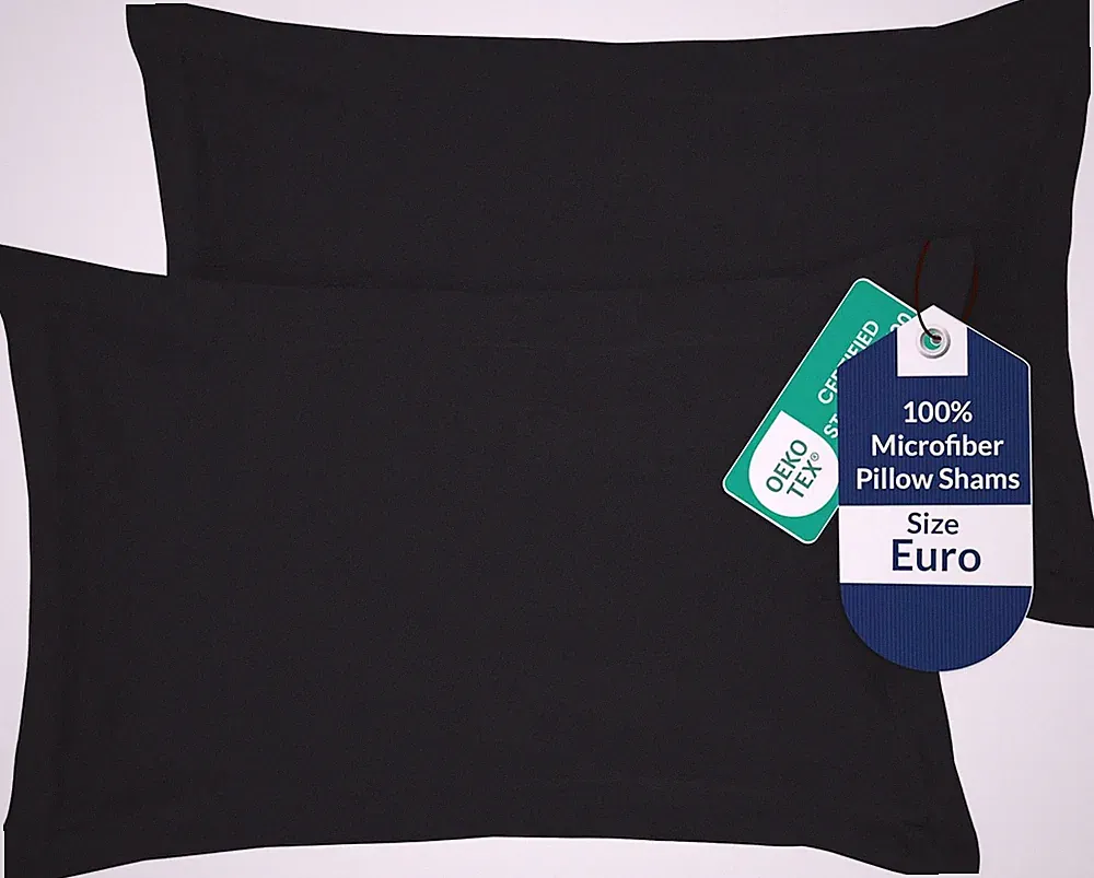 2 Pack Euro Pillow Shams 26x26 Black Microfiber Soft Wrinkle Resistant