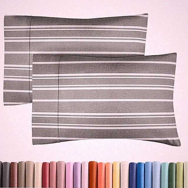 2 Pc Queen Size Pillow Cases, Ultra Soft Wrinkle Resistant, Grey Stripes