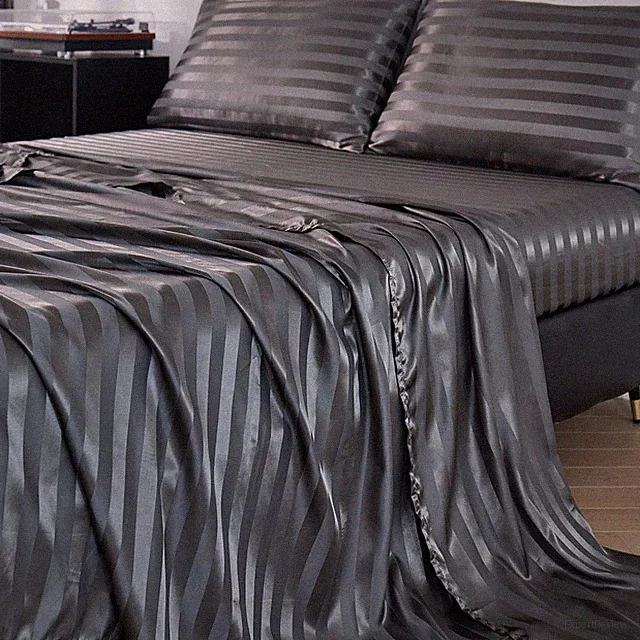 3/4 Piece Bed Sheet Set Striped Satin Silky Sheets Deep Pocket Wrinkle Resistant
