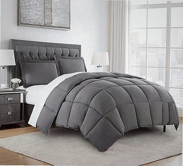 3-Piece All Season Queen Comforter Set Gray, Soft Quilted Down Alernative Duv...