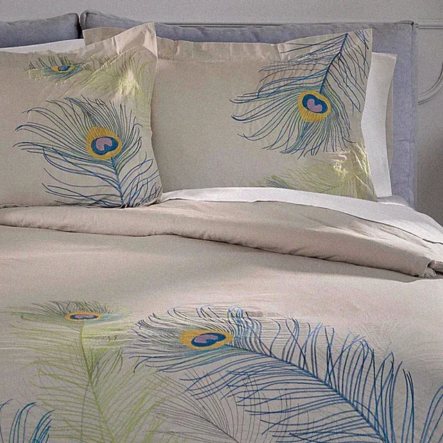 3 Piece Peacock Embroidered Wrinkle Resistant Duvet Cover & Pillow Sham Bed Set
