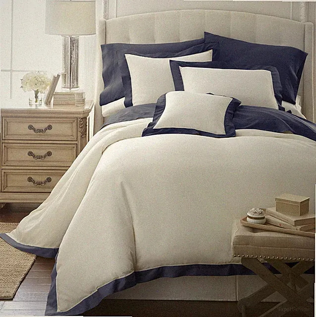 3pc Duvet Cover Bedding Set – Cotton with Applique / Hemstitch Design - Navy