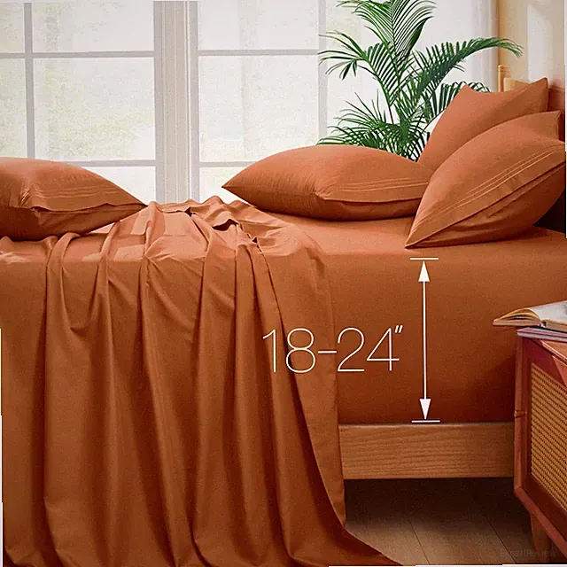 6 PCS Deep Pocket King Sheets Fits 1824 Inch Mattress 1800 Thread Caramel