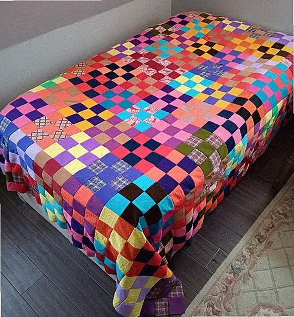 Colorful VTG Handmade Polyester 3" Patchwork Bed Topper 89X63" Unfinished Edges