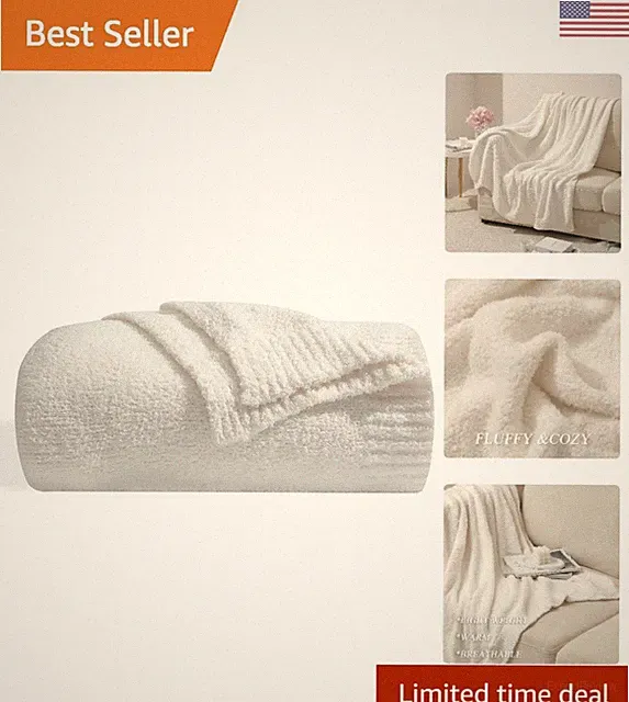 Cream Throw Blanket 50”x60” – Fluffy, Lightweight & Machine Washable