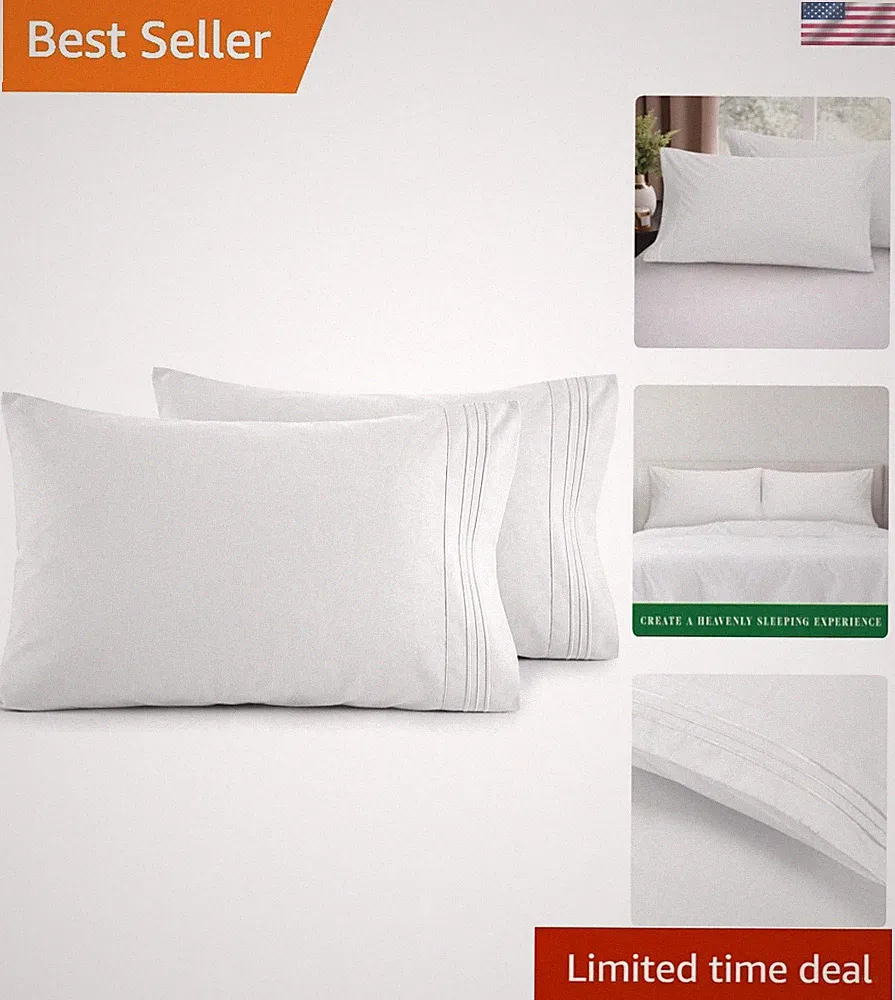 Double Brushed Microfiber Pillowcases, Wrinkle Resistant, White - 2 Pack