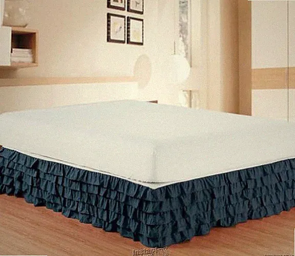 Elegant Comfort Wrinkle-Resistant Multi-Ruffled Bed Skirt - 15" Drop Queen Navy