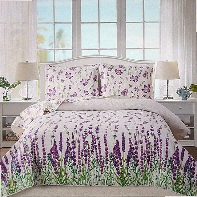 Floral Queen Size Quilt Set - Lightweight Reversible Bedspread & Coverlet - G...