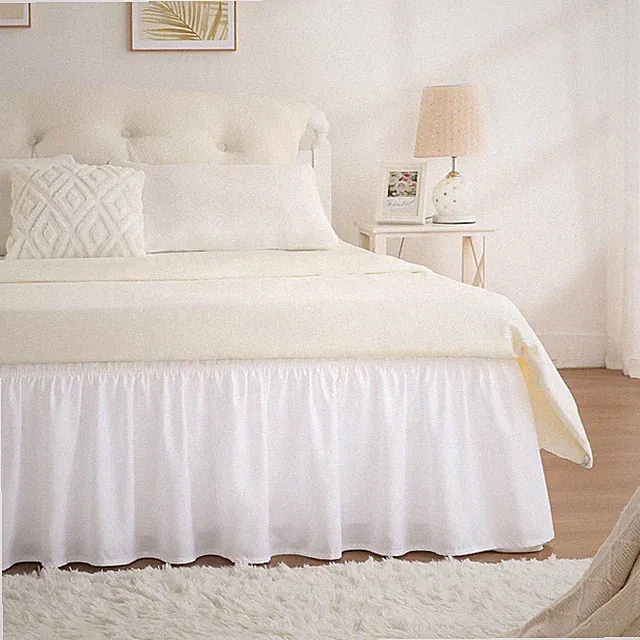 Full Size White Bed Skirt 15" Drop Elastic Dust Ruffle Wrinkle Resistant