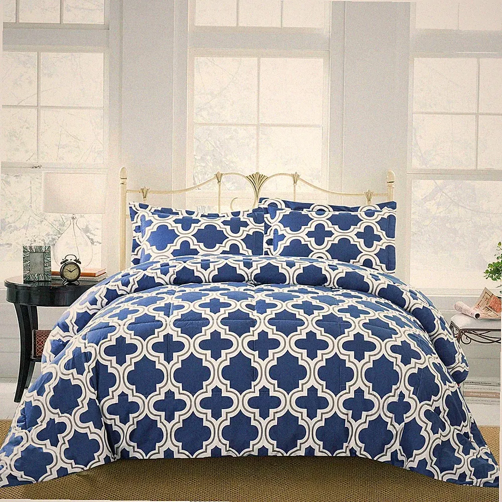 Geometric Trellis Wrinkle Resistant Down Alternative Comforter Bedding Set