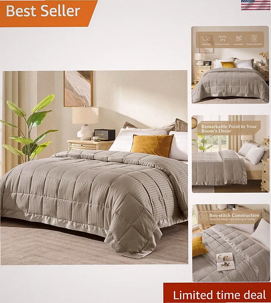 King Size Blanket with Satin Trim All Season Lightweight Down Alternative Bed...