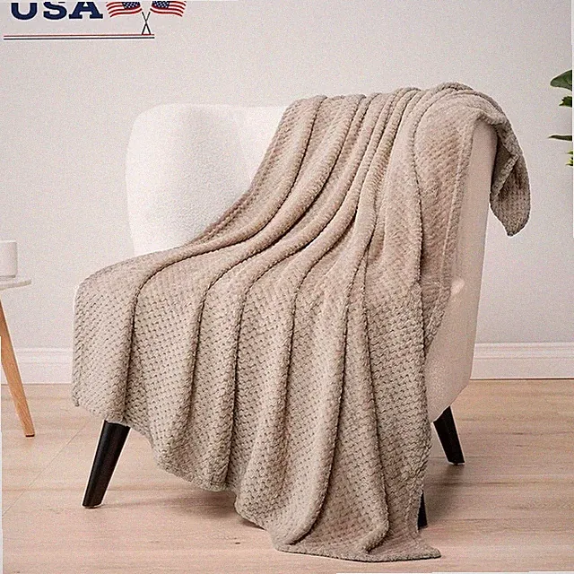 Lightweight Waffle Texture Throw Blanket Cozy Fleece Decorative Soft Warm New