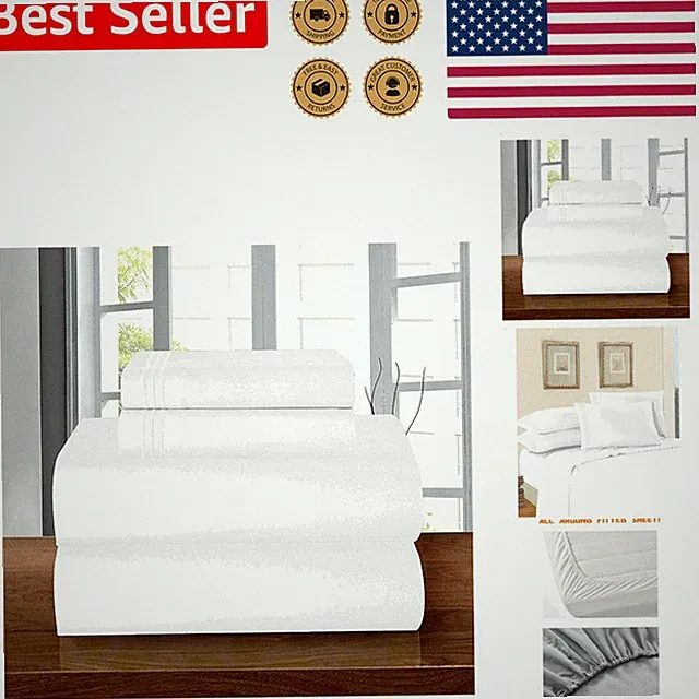 Luxury Queen White 1500TC Microfiber Bedding Set Deep Pocket Wrinkle Resistant