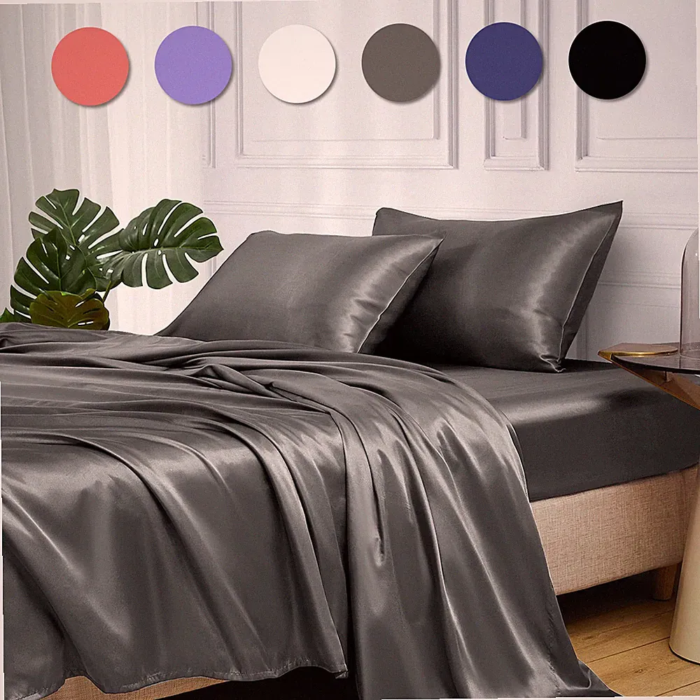 Luxury Silky Satin Sheet Set Bedding Fiited Sheets Soft Pillowcases Solid Color