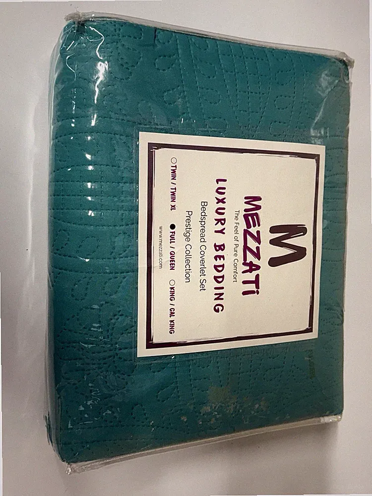 Mezzati Luxury Bedding Bedspread Coverlet Set Teal Ocean Queen Wrinkle Resistant