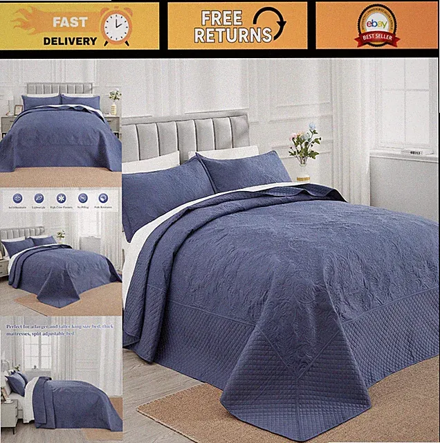Oversized King Bedspread Set 128x120 | Lightweight Reversible Microfiber Quilt