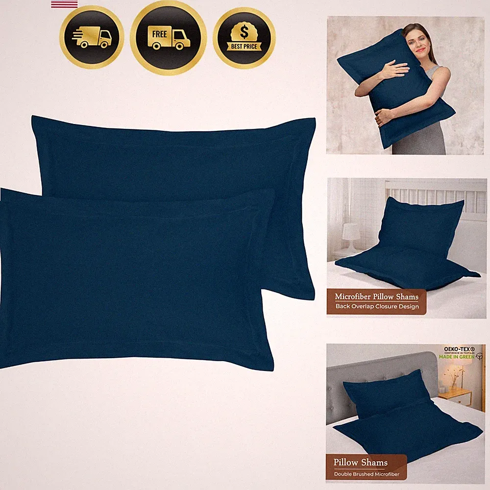 Pillow Shams King Size 20x36 Inch Set of 2 Microfiber Wrinkle Resistant Soft...