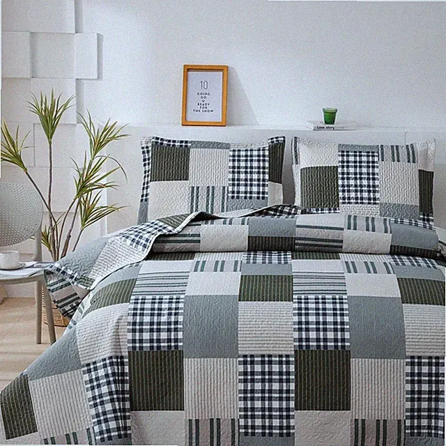 Plaid Patchwork Quilt Queen Size Lightweight Blue Buffalo Plaid Bedspread Coverl