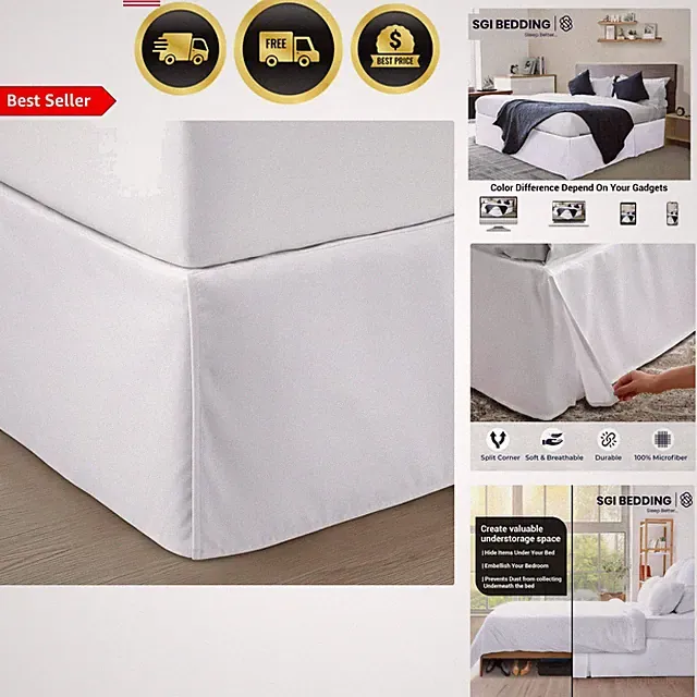 Queen Bed Skirt 18 Inch Drop Pleated Wrinkle Resistant Microfiber Fabric