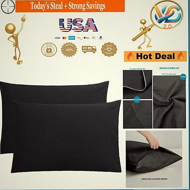 Queen Pillow Cases 2 Pack Microfiber Wrinkle Resistant Envelope Closure Black