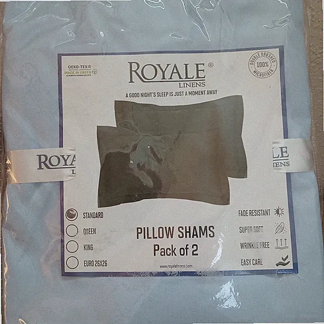 Royale Linens Pillow Shams 2 Pack Standard Size 20x26 Inch - 1800 Microfiber...