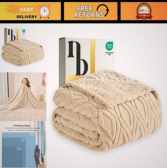 Seacliff Sand Brown Fleece Throw Blanket 50x60 Lightweight All Season
