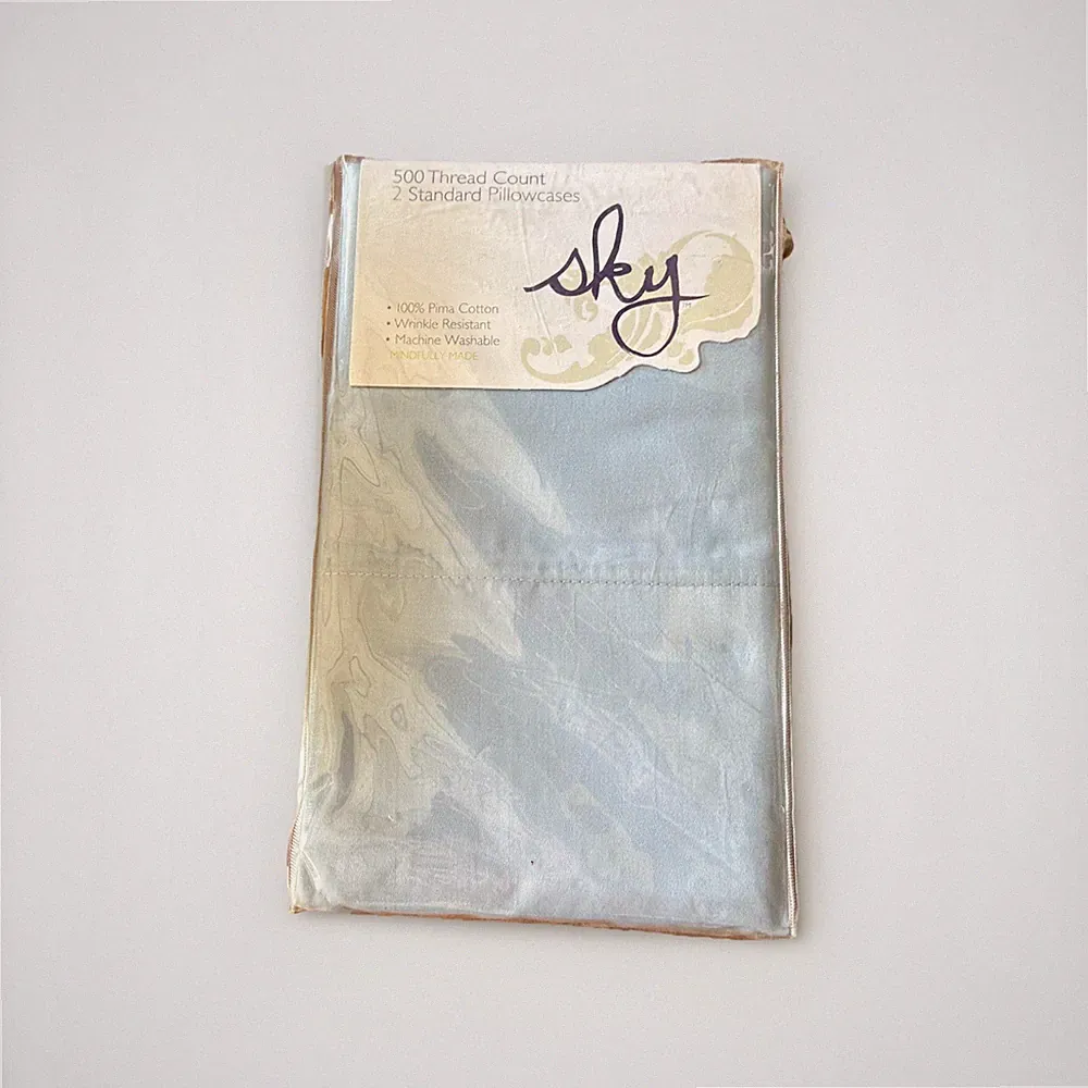 SKY 500 TC WRINKLE RESISTANT SATEEN 2 STANDARD PILLOWCASES COAST BLUE COTTON