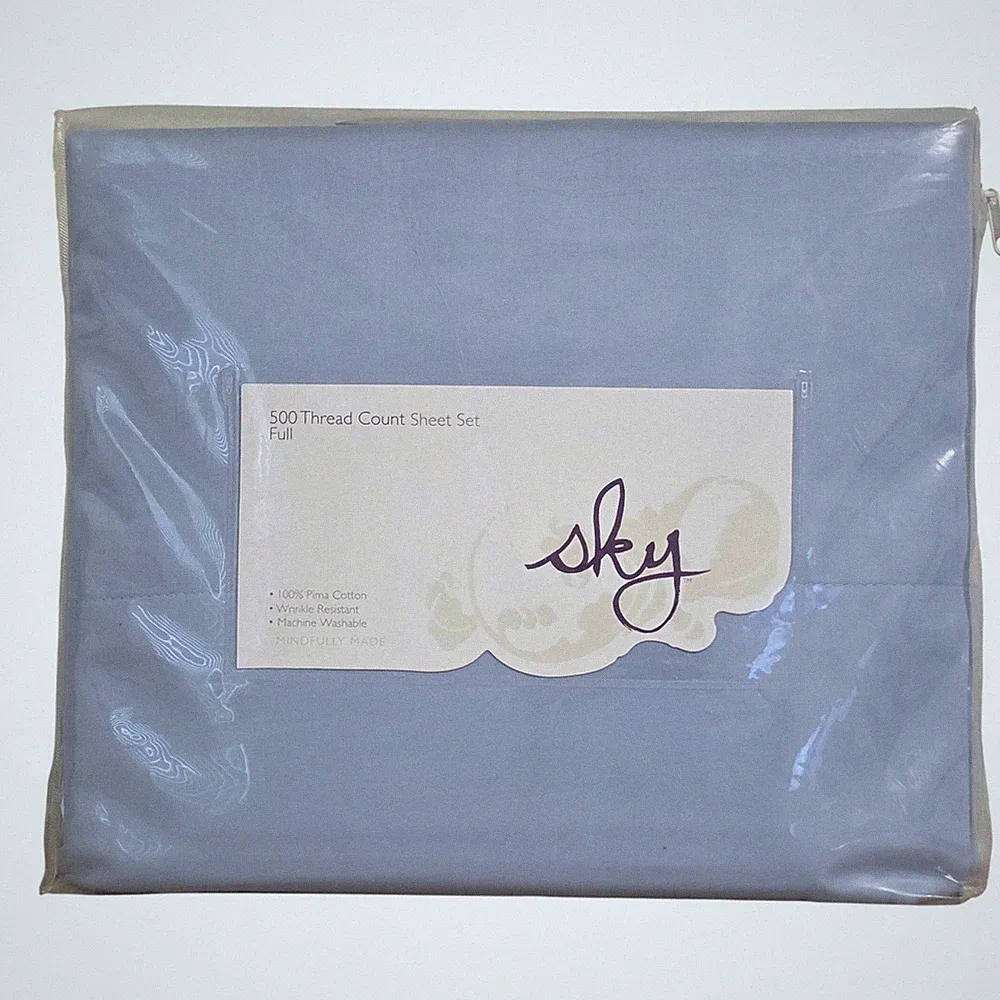 Sky Sheet Set Full 500 TC Coast Blue Pima Cotton Sateen Wrinkle Resistant New