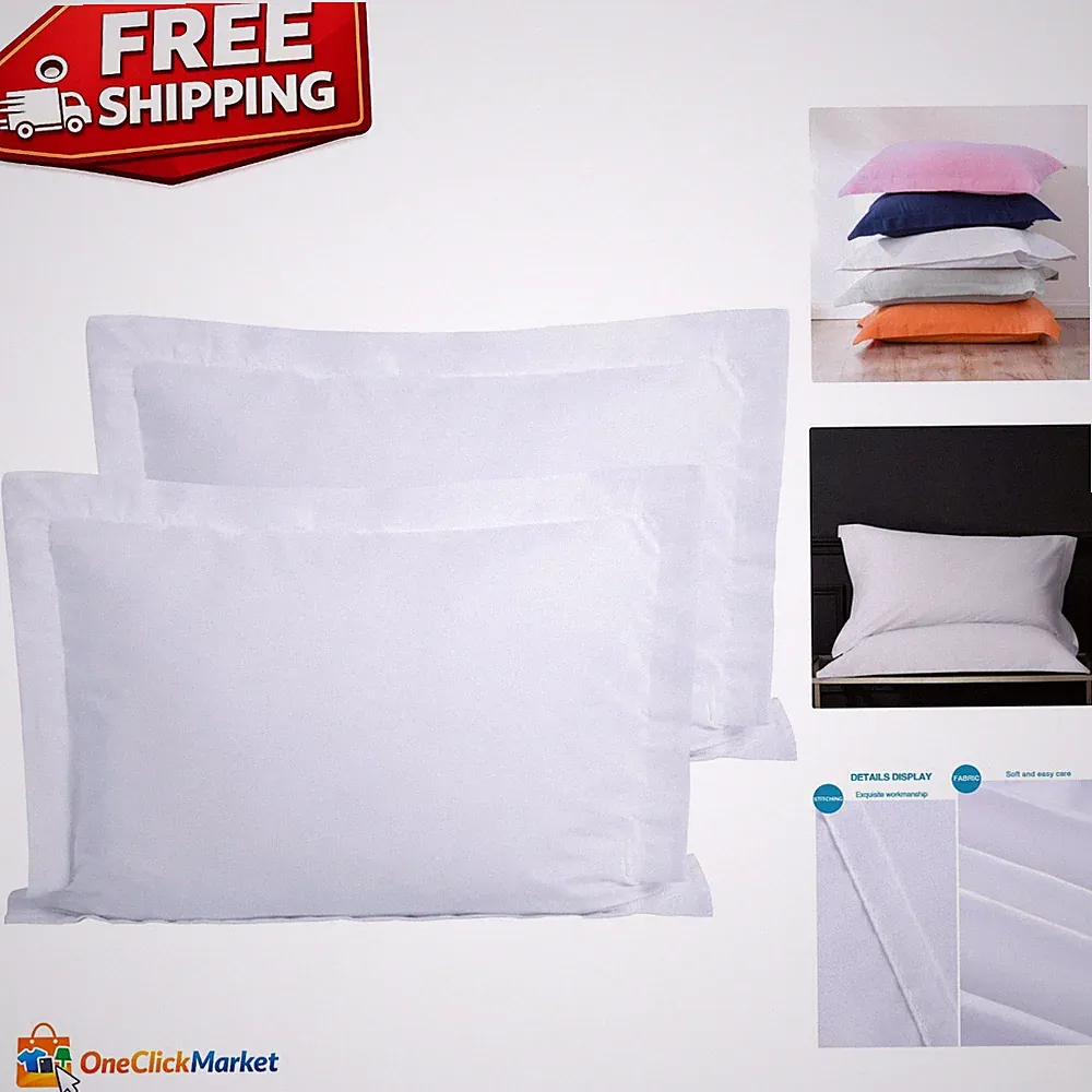 Soft & Durable White Microfiber Pillow Shams Set of 2 - Fade, Wrinkle Resistant
