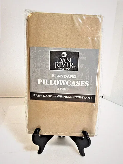 Vintage Dan River 2 Pack Standard Size Pillowcases Wrinkle Resistant Tan Solid