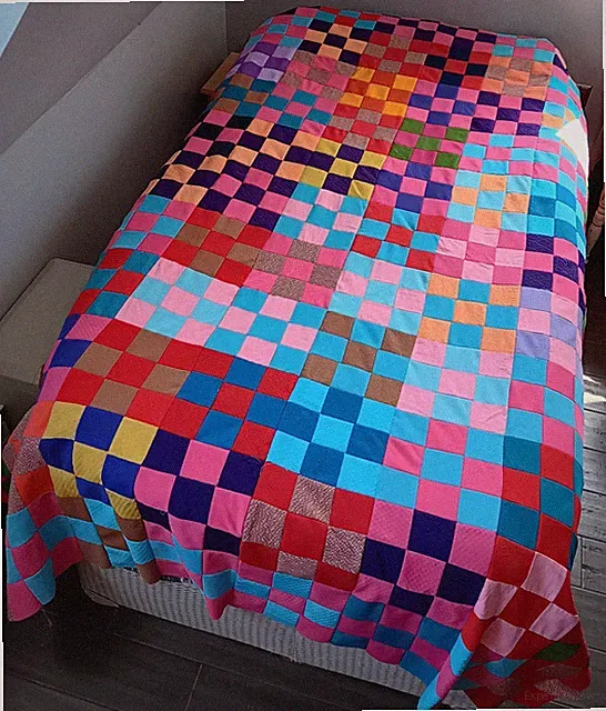 VTG Polyester Blend Patchwork Bed Topper 89"X64" Handmade Unfinished Edges