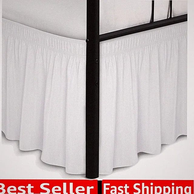 Wrap Around Bed Skirts with Split Corners for Queen Beds 15" Drop, White Adju...
