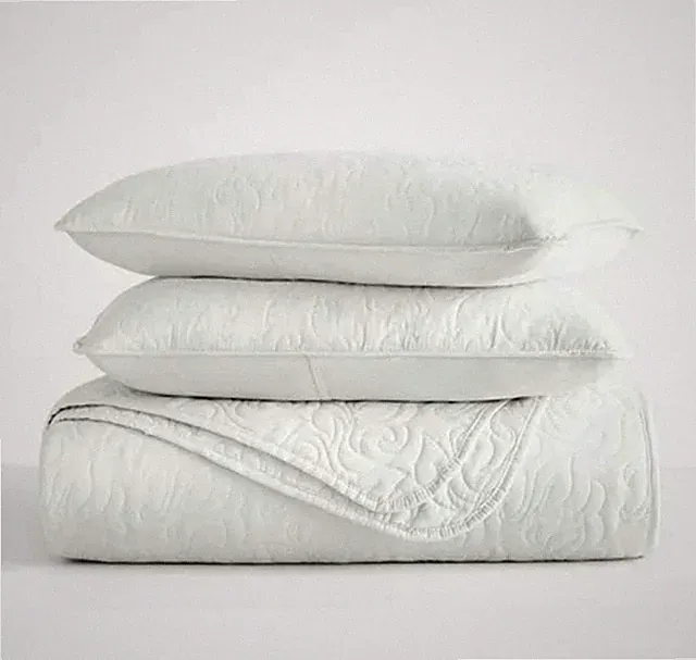 Wrinkle Resistant All Season Quilt Set Coverlet White Floral Stitched for...