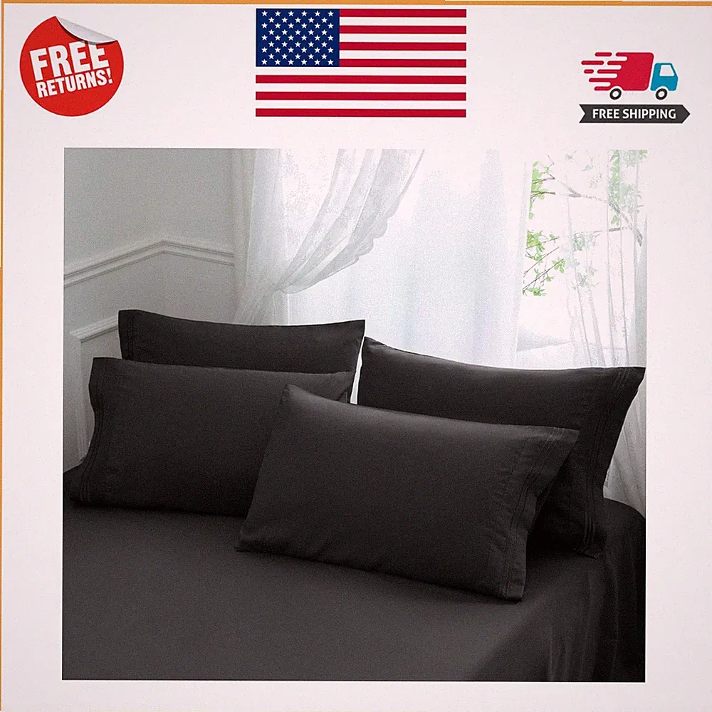 Wrinkle Resistant Microfiber Pillowcases - Standard Size Set of 4 - Dark Grey